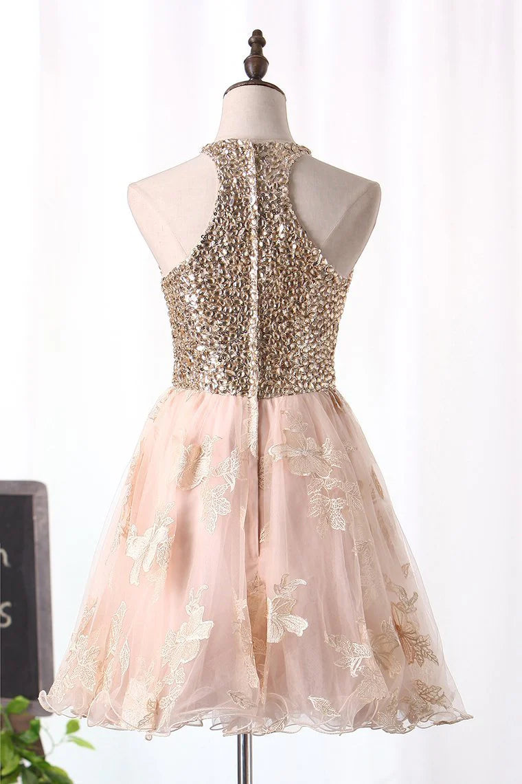 A-line elegant dress with beaded and trimmed strapless chiffon