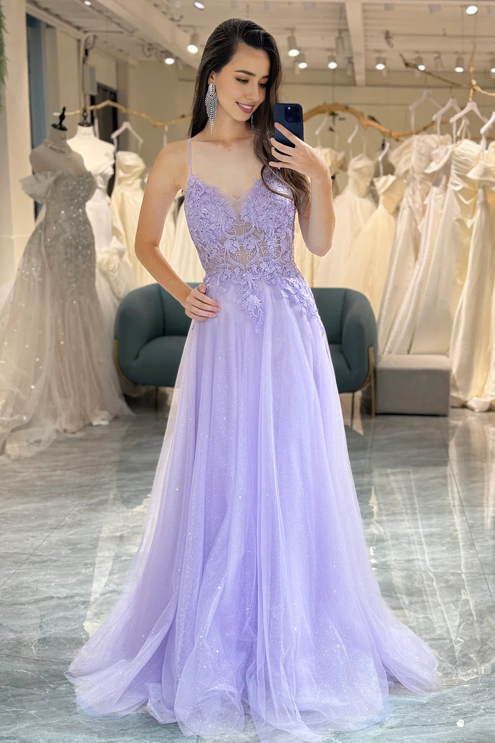 Purple Solid Lace Spaghetti Strap Dress Hollow Out Summer main image 1