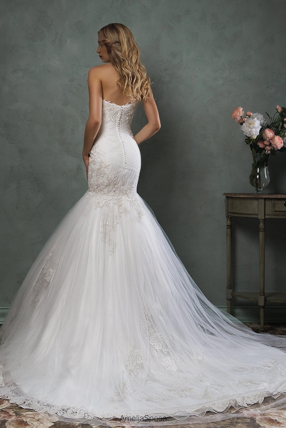Chiffon Sweetheart Ruffle Bridal Dress Latest Lace Stickers Customized Wedding Dress