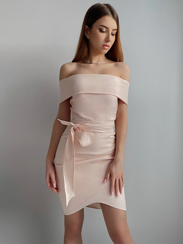 Columnar elastic Crepe waistband sexy off shoulder sleeveless shorts mini skirt