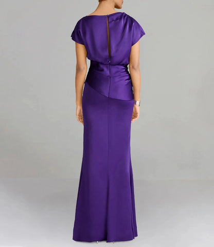 Sheath / Column Dress Mother of the Bride Dress Formal Elegant Off Shoulder Floor Length Satin Short Sleeve with