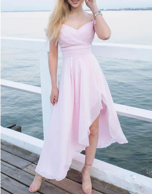 Simple sweetheart chiffon pink prom dress pink formal dress