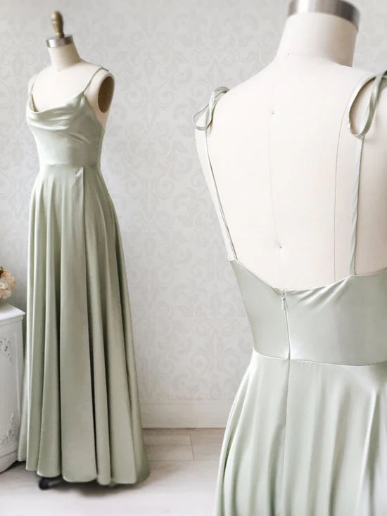 Long prom dress Gray green bridesmaid dress