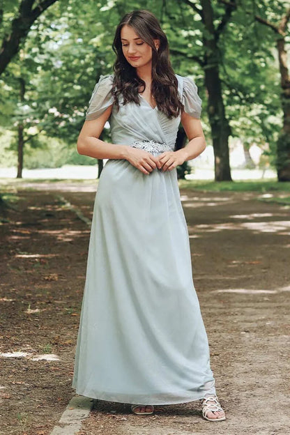 Cap Sleeve A-Line Long Bridesmaid Dress