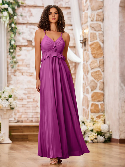 OKBBN slim shoulder strap A-line chiffon bridesmaid dress
