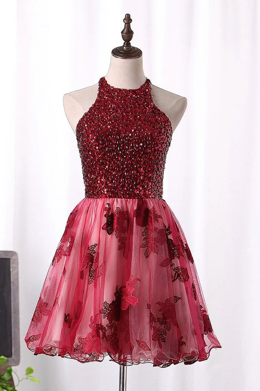 A-line elegant dress with beaded and trimmed strapless chiffon