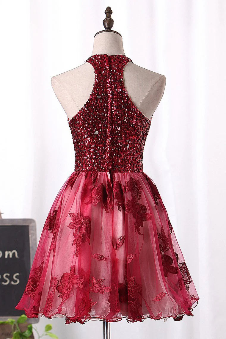 A-line elegant dress with beaded and trimmed strapless chiffon