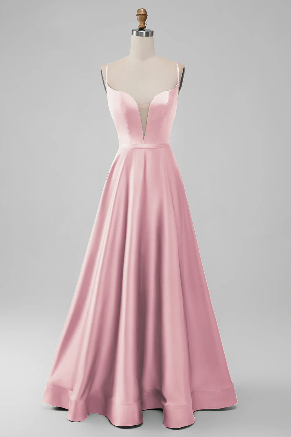 A-Line Spaghetti Straps Long Bridesmaid Dress with Lace-up Back