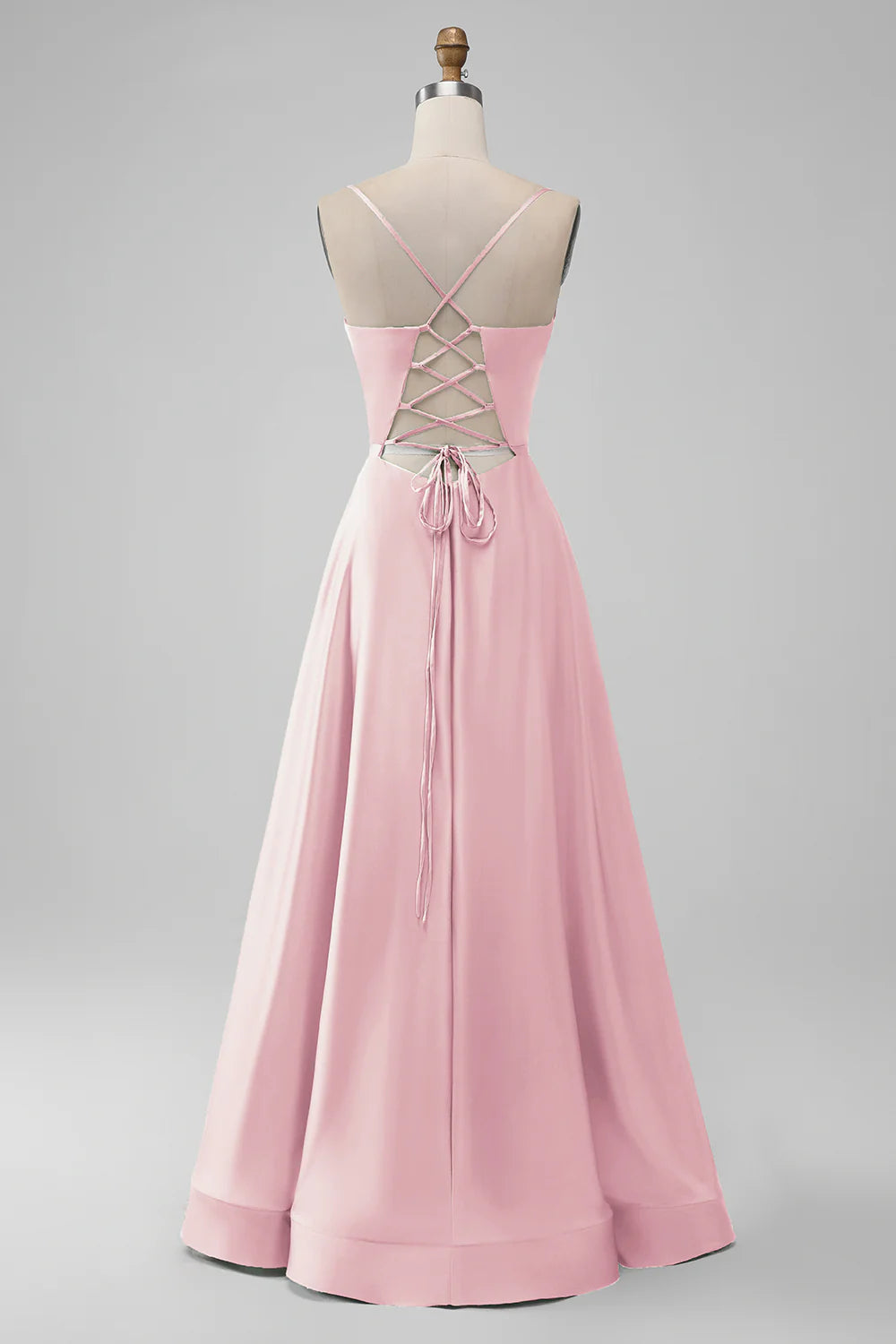 A-Line Spaghetti Straps Long Bridesmaid Dress with Lace-up Back
