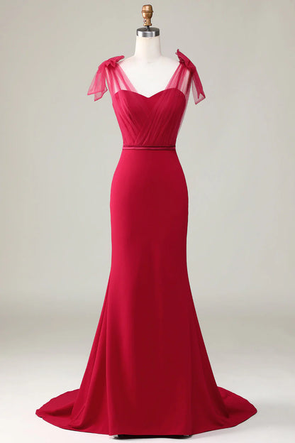 Mermaid Satin Long Bridesmaid Dress with Bows