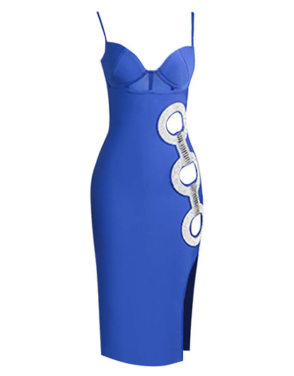 Fashionable and Sexy Italian Noodle Strap Bodycon Split Cocktail Dress