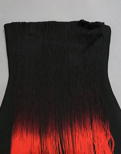 Short mini sexy strapless Bodycon tassel cocktail dress