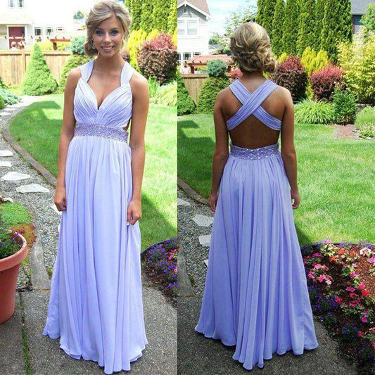 Charming and elegant V-neck chiffon backless A-line dance dress
