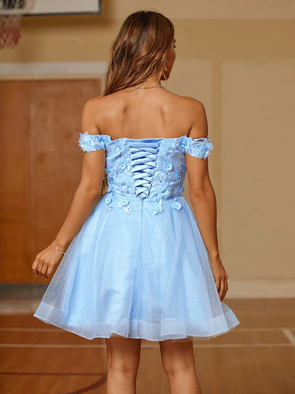 Cute and Sweet A-line Off Shoulder Mini Homecoming Party Ball Cocktail Dress