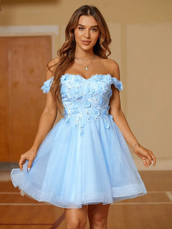 Cute and Sweet A-line Off Shoulder Mini Homecoming Party Ball Cocktail Dress