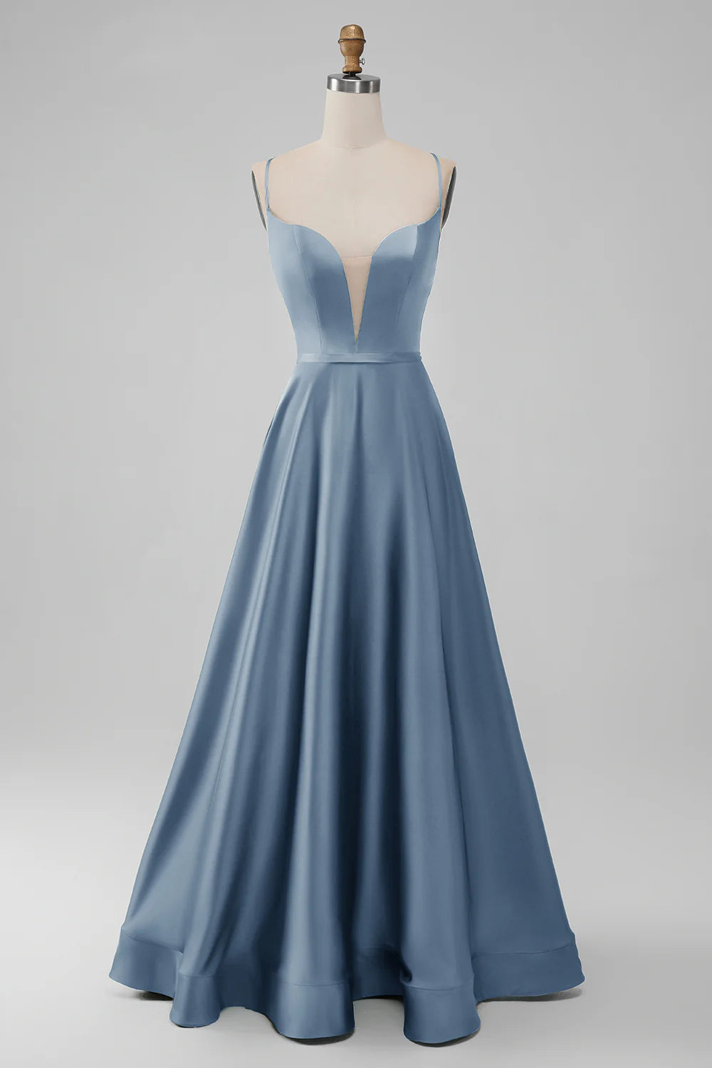 A-Line Spaghetti Straps Long Bridesmaid Dress with Lace-up Back
