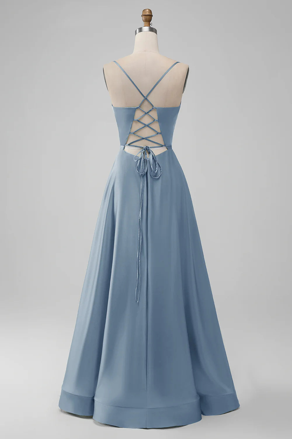 A-Line Spaghetti Straps Long Bridesmaid Dress with Lace-up Back