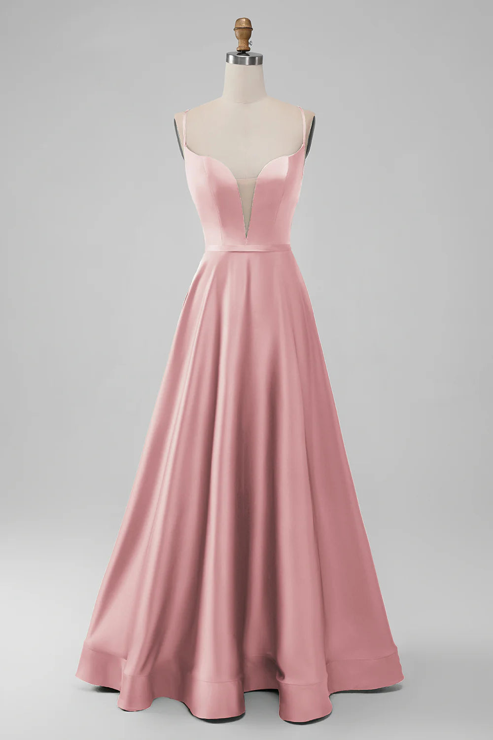 A-Line Spaghetti Straps Long Bridesmaid Dress with Lace-up Back