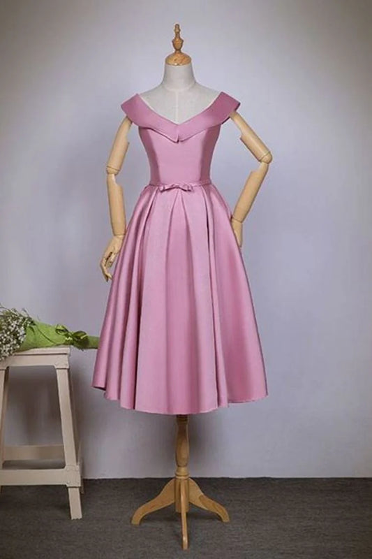 Elegant and high-end satin ball dress with A-line V-neck tie and brown length