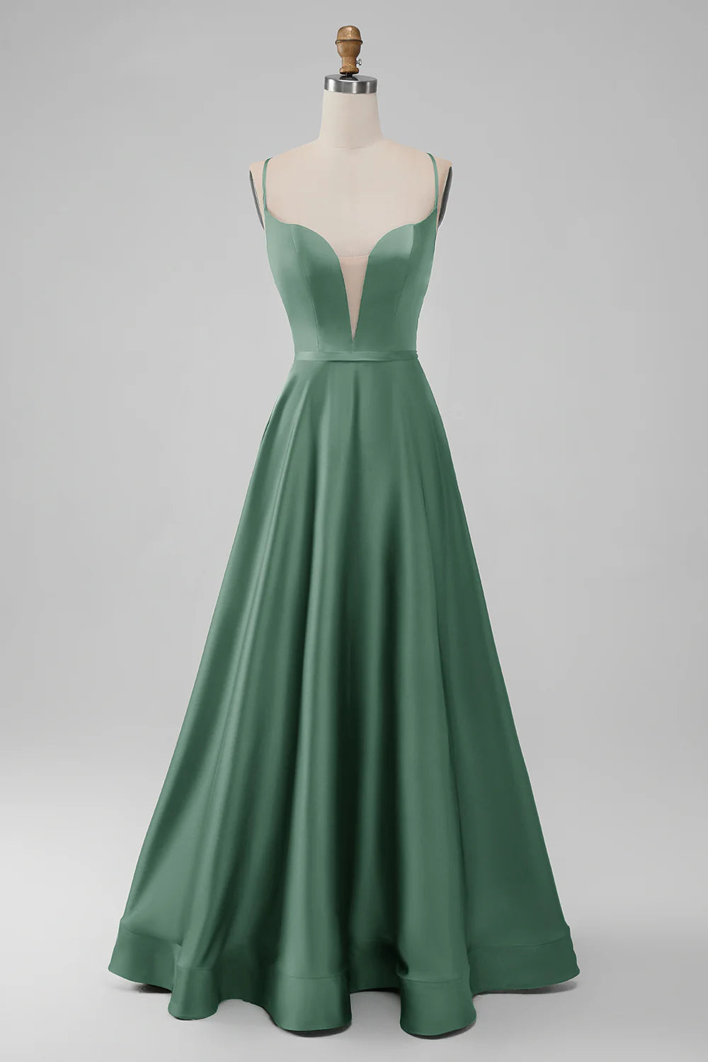 A-Line Spaghetti Straps Long Bridesmaid Dress with Lace-up Back