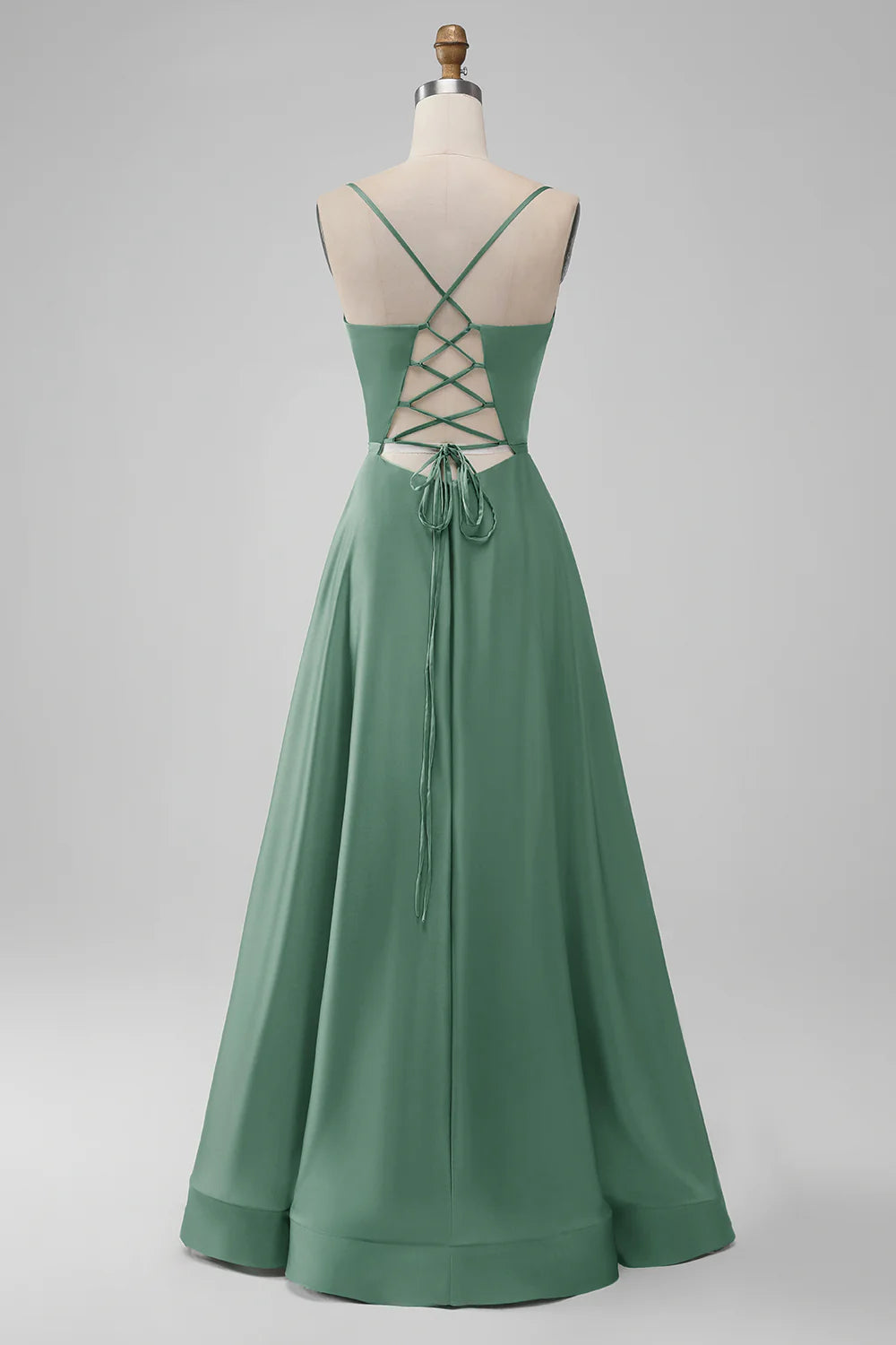 A-Line Spaghetti Straps Long Bridesmaid Dress with Lace-up Back