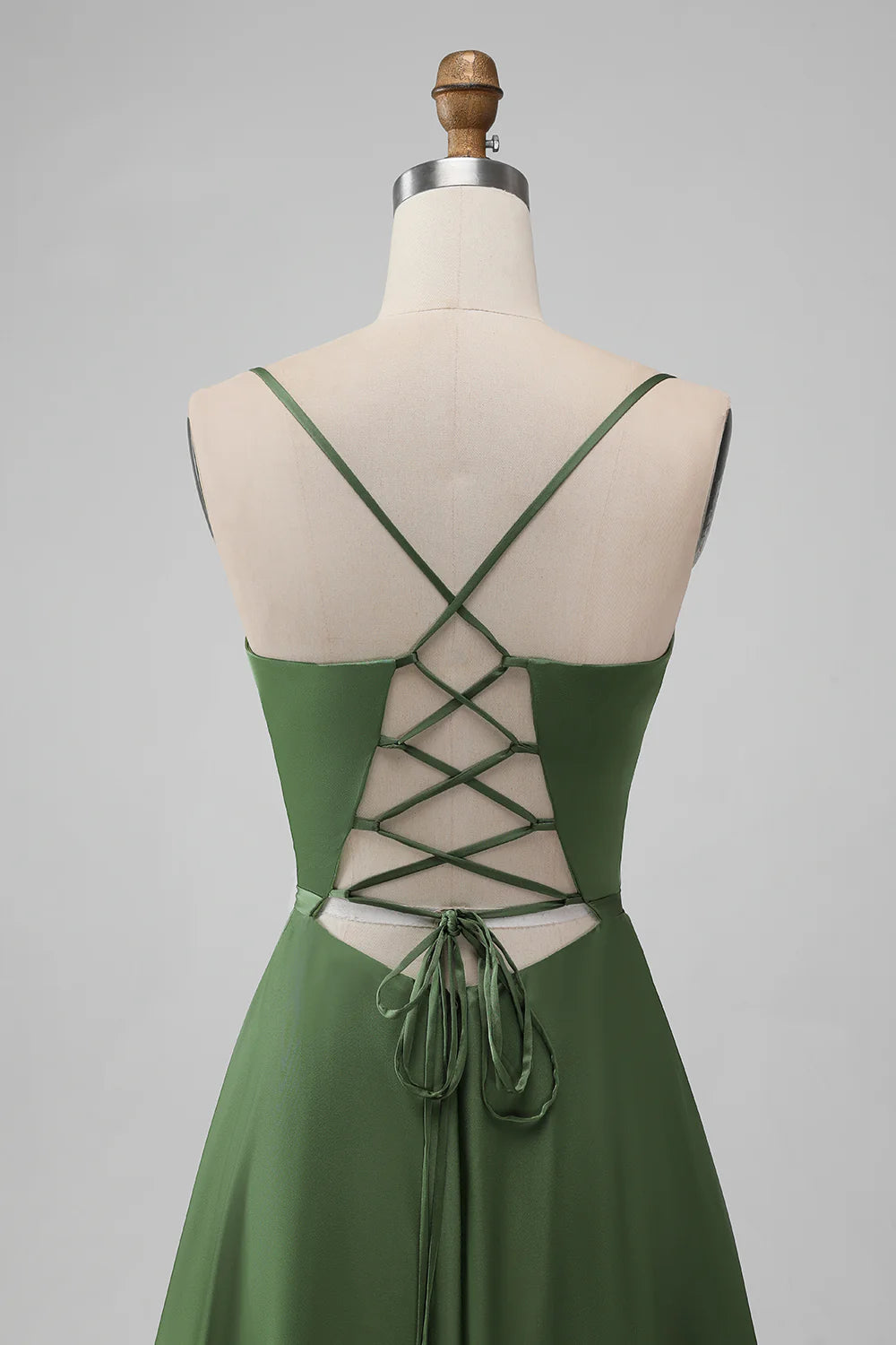 A-Line Spaghetti Straps Long Bridesmaid Dress with Lace-up Back