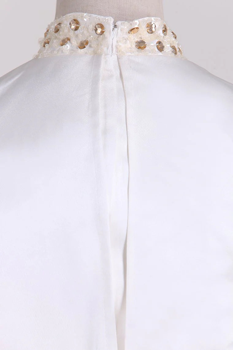 New Elegant High Neck Satin Beaded Dress