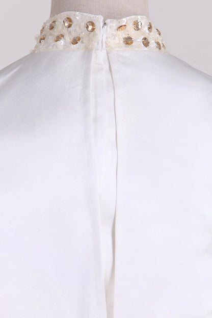 New Elegant High Neck Satin Beaded Dress