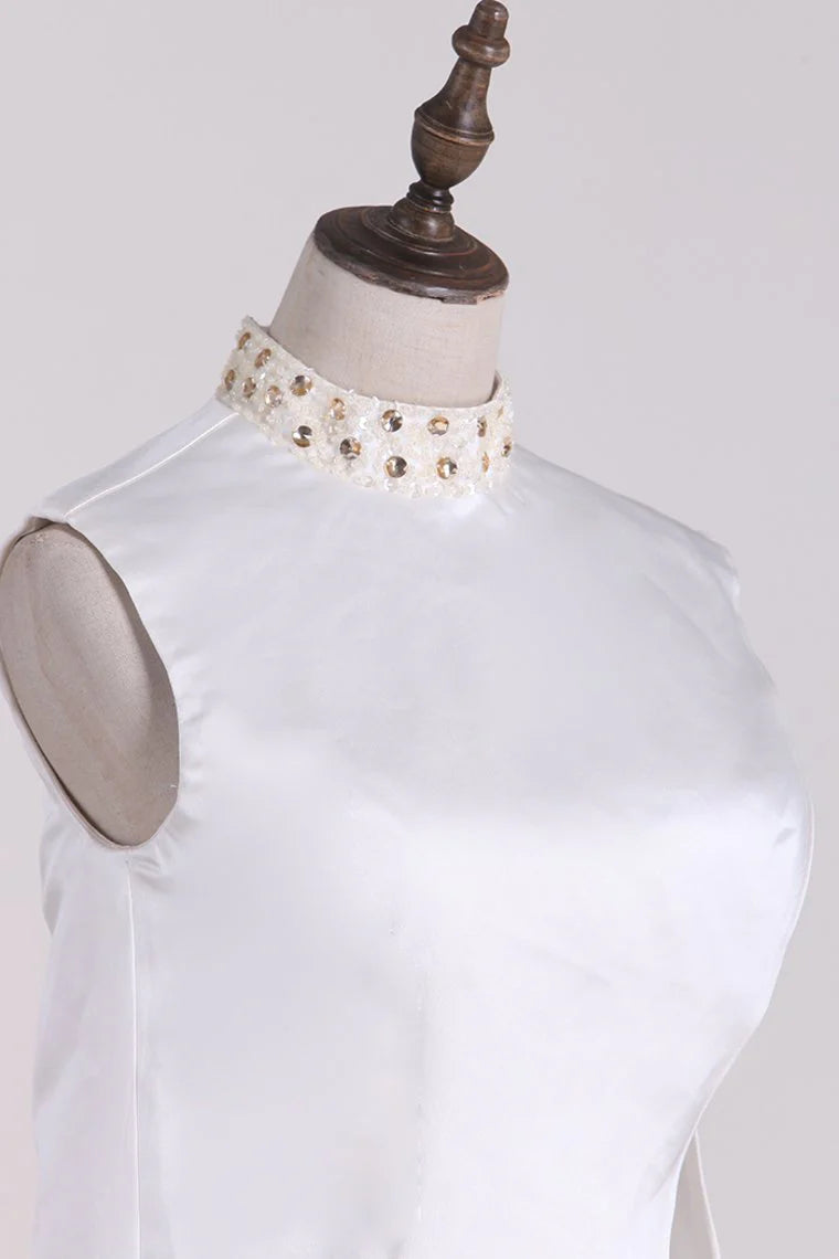 New Elegant High Neck Satin Beaded Dress