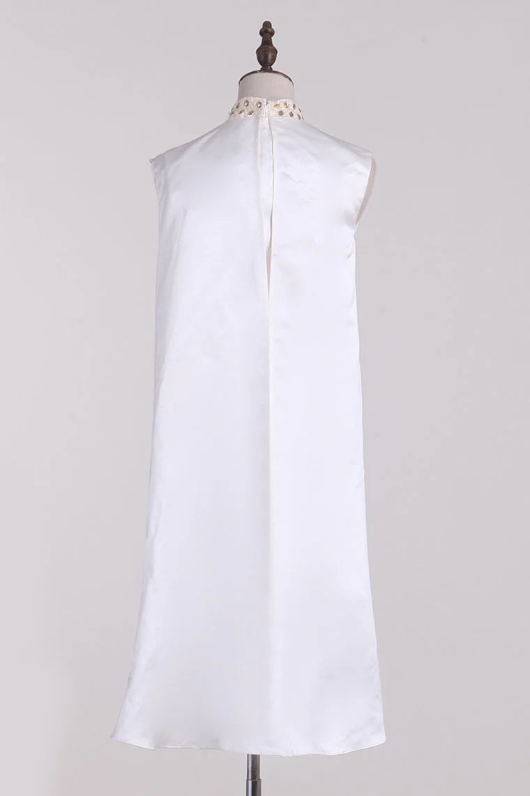 New Elegant High Neck Satin Beaded Dress