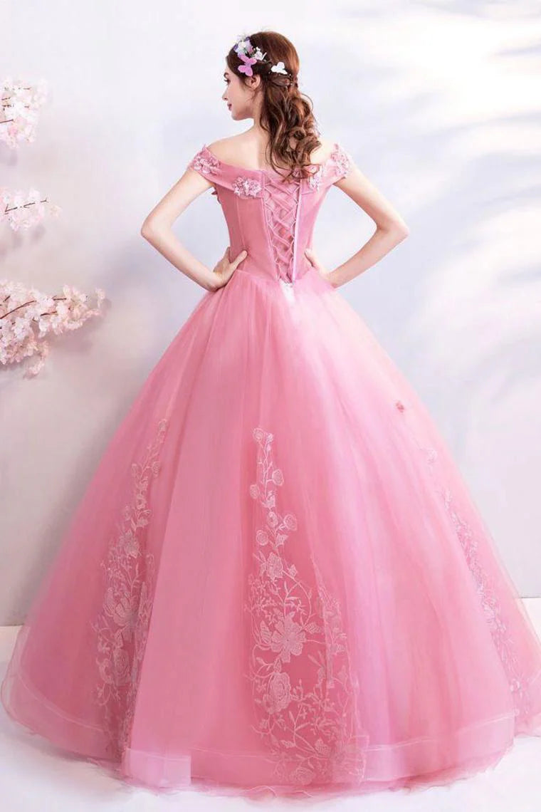 Sweet Off Shoulder Fluffy Tulle Ball Floor Dress
