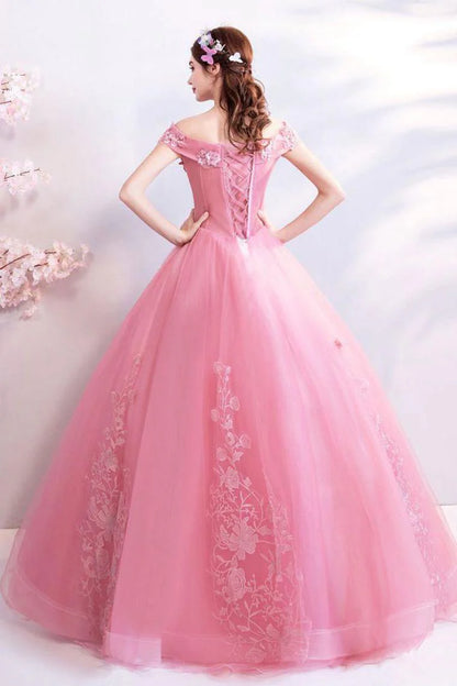 Sweet Off Shoulder Fluffy Tulle Ball Floor Dress