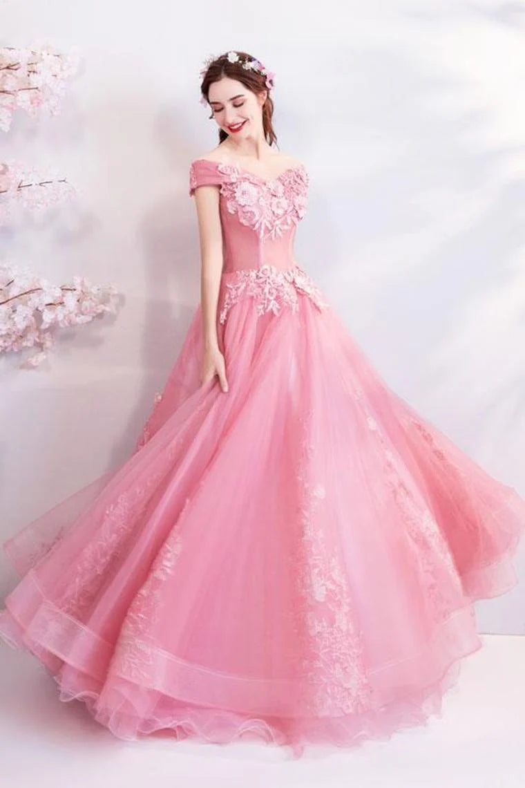 Sweet Off Shoulder Fluffy Tulle Ball Floor Dress
