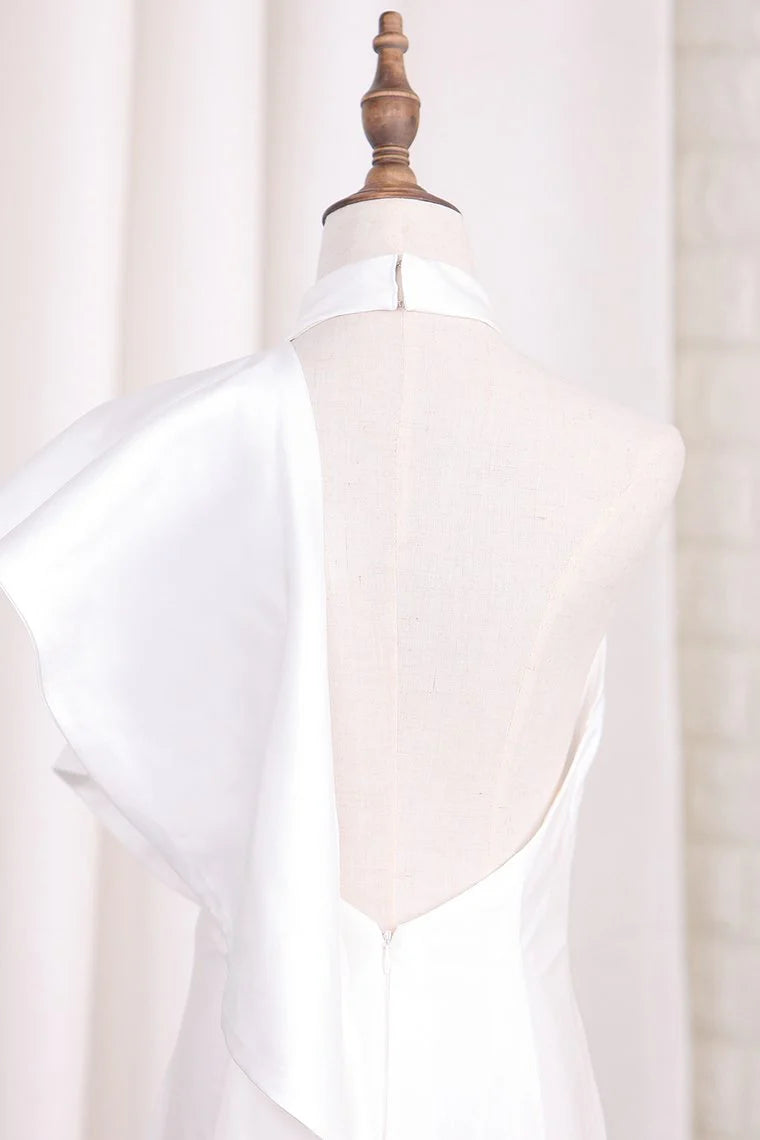 Elegant and luxurious satin tea long high necked dress