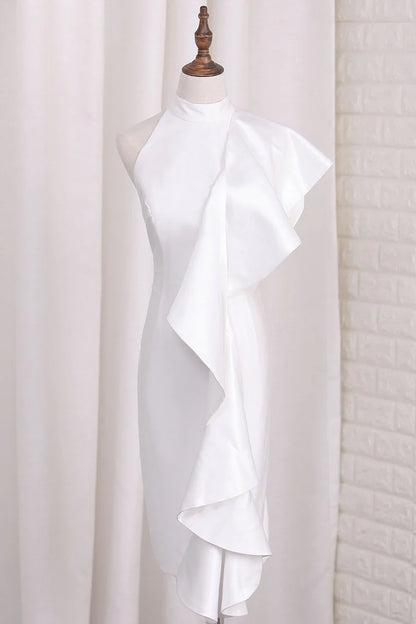 Elegant and luxurious satin tea long high necked dress