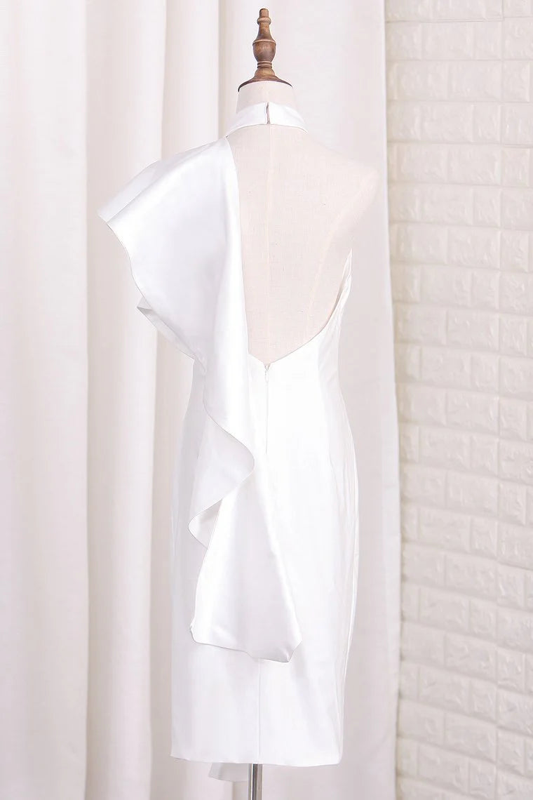 Elegant and luxurious satin tea long high necked dress