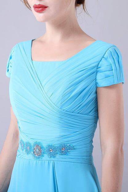 A-Line Square Neck Pleated Mother Of the Bride Dress