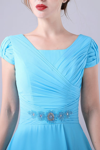 A-Line Square Neck Pleated Mother Of the Bride Dress