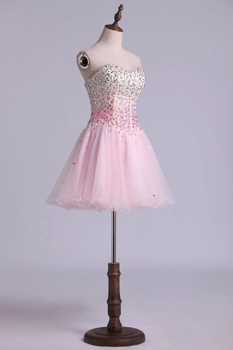 A-line sweet short mini dress full bead tight sheer