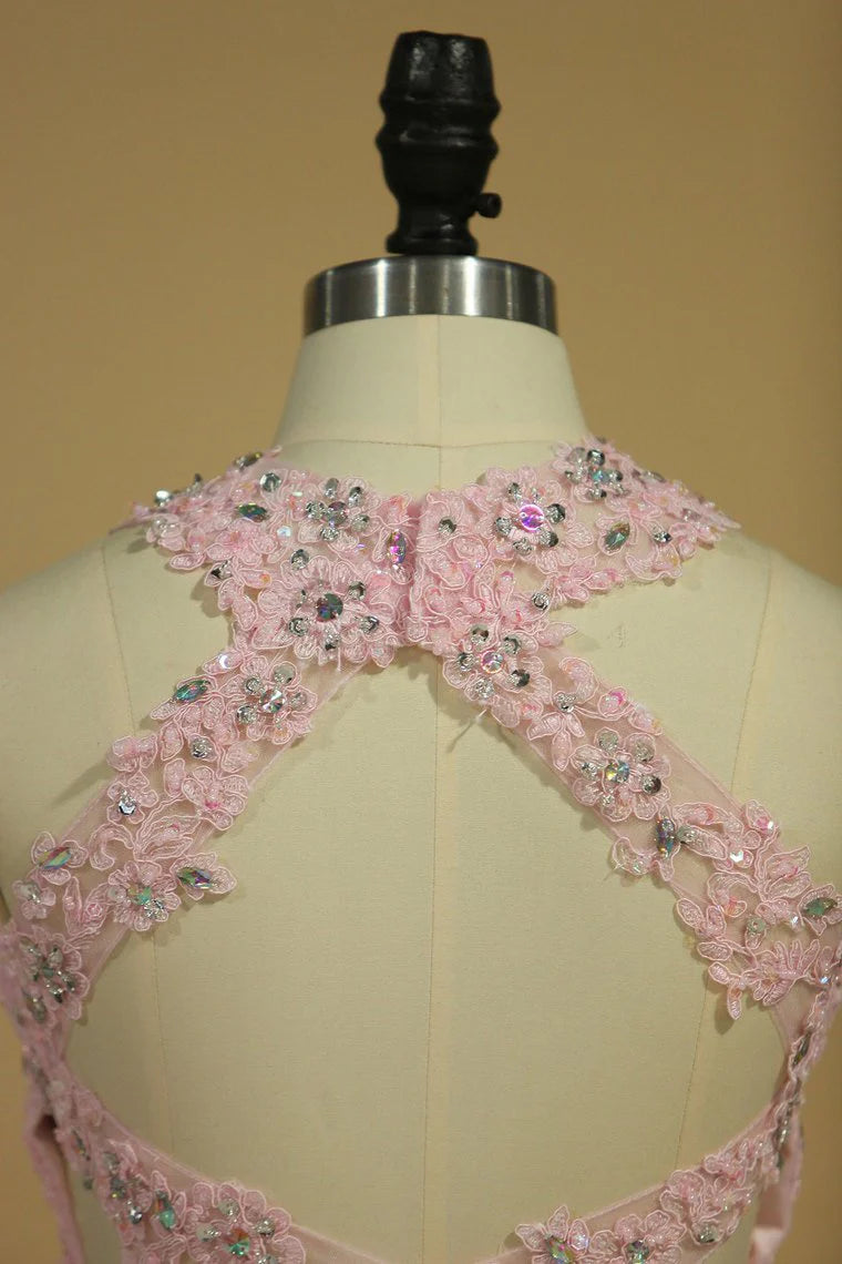 Two piece set of A-line chiffon with sticker short style mini cocktail ball dress