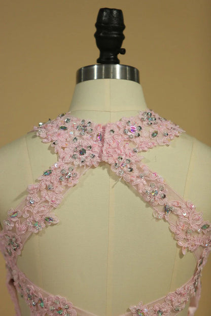 Two piece set of A-line chiffon with sticker short style mini cocktail ball dress