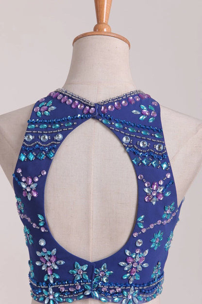 Two piece sexy and elegant backless and navel exposed chiffon dress